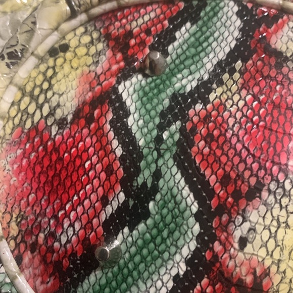 B Brentano Snakeskin Print Pink, Green, Red, yellow, black handbag / purse - Picture 6 of 12